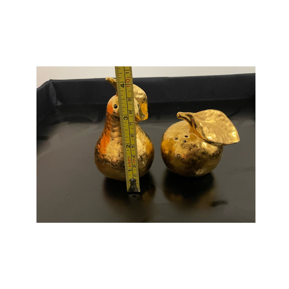 Vintage Pear & Apple Shaped Gold Encrusted Porcelain Salt & Pepper Shaker Set - Picture 9 of 10